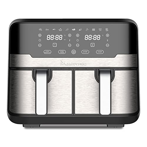 Guarda altre immagini di MasterPRO Rocket Duo 900 | Friggitrice Senza Olio Doppia | Nero | Capacità da 9 L e 2100 W di Potenza | Schermo LED Touch e Cestello Antiaderente | Friggitrice ad Aria | 11 Funzioni Diverse in 1 MasterPRO Rocket Duo 900 | Friggitrice Senza Olio Doppia | Nero | Capacità da 9 L e 2100 W di Potenza | Schermo LED Touch e Cestello Antiaderente | Friggitrice ad Aria | 11 Funzioni Diverse in 1