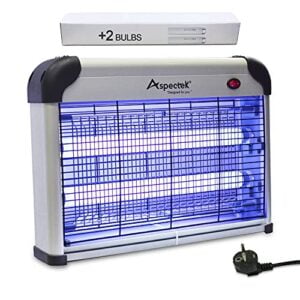 ASPECTEK Bug Zapper Elettrico da 20W con Due Lampade UV e Griglia da 2800V + [2 Lampade di Ricambio Incluse]